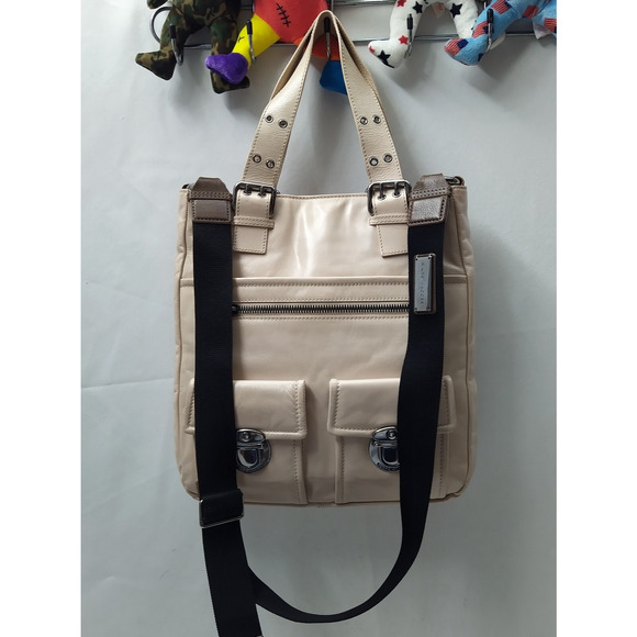 Marc Jacobs Beige Leather Double Pushlock Double Handles Tote Shoulder Bag - Picture 7 of 16